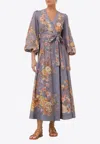 Zimmermann Tallow Floral-print Cotton-voile Midi Wrap Dress In Blue
