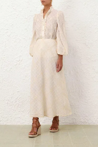 Zimmermann Tallow Lace Trim Bias Skirt In Tea