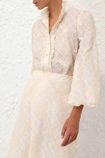 Zimmermann Tallow Lace Trim Shirt In Tea