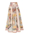 Zimmermann Linen Nautrical Map Print Midi Skirt In Nude