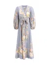 Zimmermann Tallow Floral-print Cotton-voile Midi Wrap Dress In Teal Multi Floral