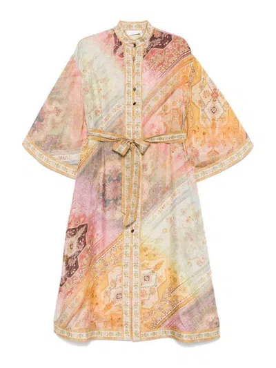 Zimmermann Tallow Midi Shirt Dress In Multicolor