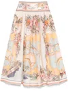 Zimmermann Linen Nautrical Map Print Midi Skirt In Multicolour