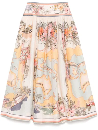 ZIMMERMANN TALLOW MULTICOLORED MIDI SKIRT