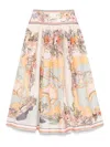 Zimmermann Linen Nautrical Map Print Midi Skirt In Multicolour