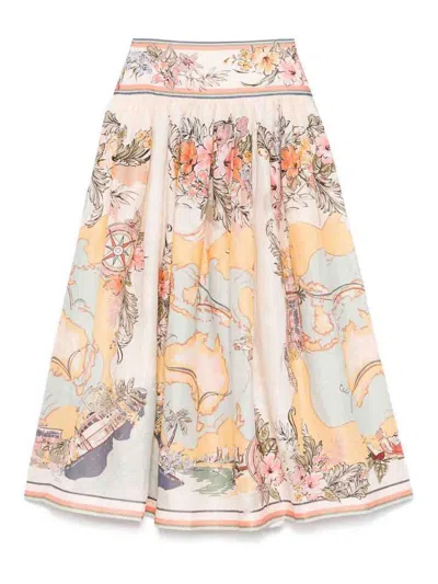 ZIMMERMANN TALLOW MULTICOLORED MIDI SKIRT