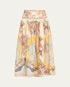 Zimmermann Linen Nautrical Map Print Midi Skirt In Nautical Map