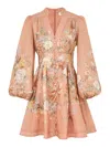 Zimmermann 'tallow Plunge' Pink Dress With All-over Floral Print In Multicolour