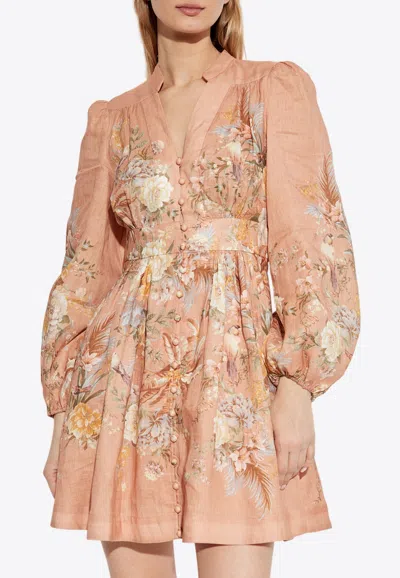 ZIMMERMANN TALLOW PLUNGE FLORAL MINI DRESS