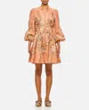 Zimmermann Tallow Pleated Floral-print Linen Mini Dress In Multicolor