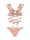 Zimmermann Womens Gold Multi Stripe Striped Ruffle-trim Bikini Set In Powder
