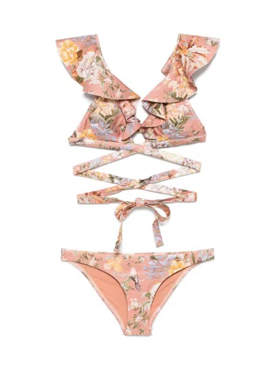 Zimmermann Tallow Printed Bikini Set In White