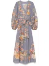 Zimmermann Tallow Floral Midi Wrap Dress In Grey