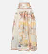 Zimmermann Linen Nautrical Map Print Midi Skirt In Multicoloured