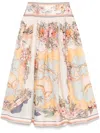 Zimmermann Linen Nautrical Map Print Midi Skirt In Beige
