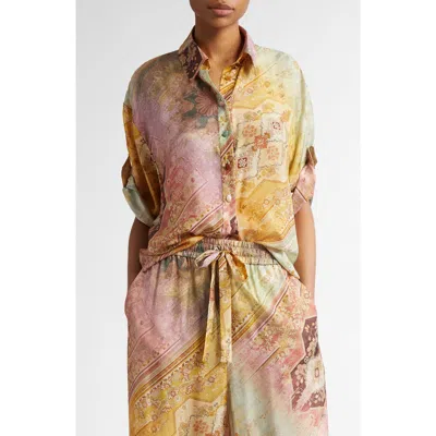 Zimmermann Tallow Embellished Printed Silk Shirt In Multi