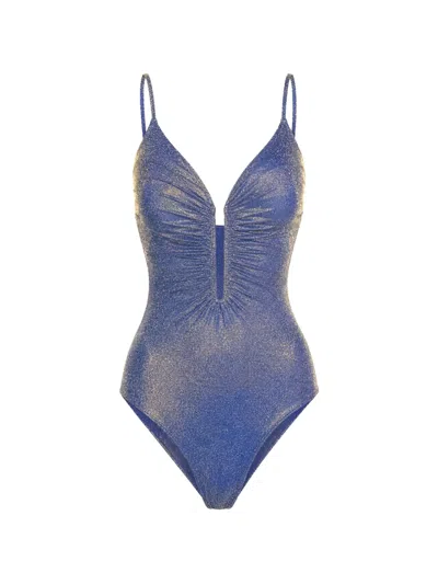 Zimmermann Tallow Ruched Swimsuit In Blue
