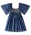 Zimmermann Denim Shirred Tallow Dress In Blue
