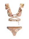 Zimmermann Tallow Floral Bikini Ruffle Detailing In Tropical Oasis Pink