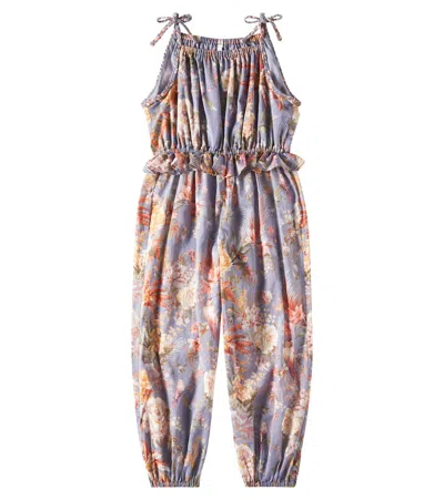 Zimmermann Kids' Tallow Floral Cotton Jumpsuit In Teal Multi Floral