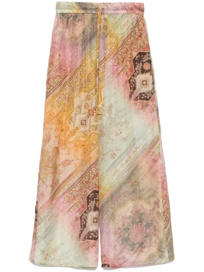 Zimmermann Tallow Printed Silk Wide-leg Pants In Multi