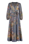 Zimmermann Tallow Floral Midi Wrap Dress In Blue/pink