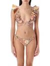Zimmermann Tallow Floral Bikini Ruffle Detailing In Tropiacl Pink