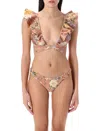 Zimmermann Tallow Floral Bikini Ruffle Detailing In Tropical Oasis Pink