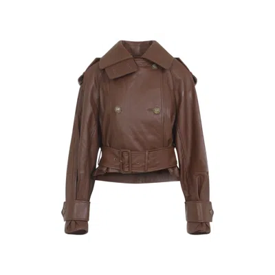 ZIMMERMANN TAN BROWN LEATHER HYPNOTIC LEATHER CROP TRENCH
