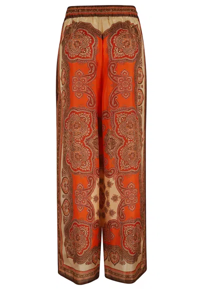 Zimmermann Tangerine Paisley High-waisted Silk Wide-leg Pants In Orange