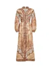 Zimmermann Wanderlust Multicolor Long Dress With V Neck And All-over Paisley Motif In Linen Woman In Multi