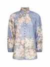 Zimmermann Womens Cascadian Billow Floral Woven Blouse Teal Blue Botanical In Multi