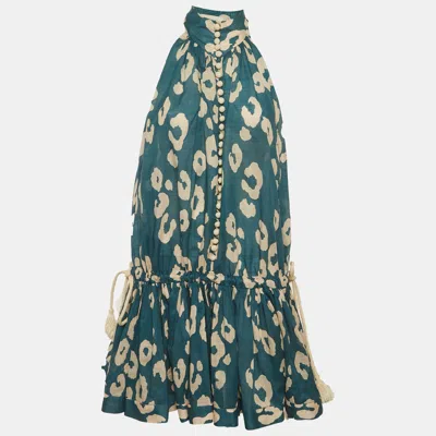 Pre-owned Zimmermann Teal Blue Leopard Print Shelly Swing Mini Dress M