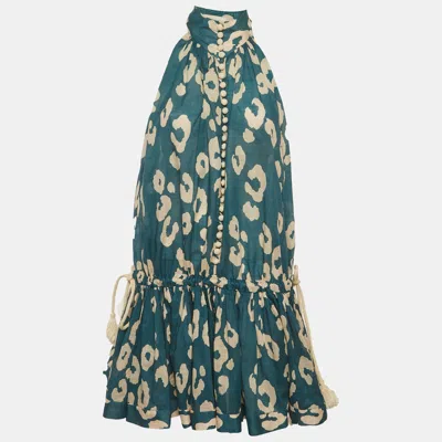 Zimmermann Teal Blue Leopard Print Shelly Swing Mini Dress In Multi