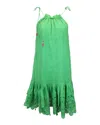 Zimmermann Teddy Gathered Broderie Anglaise Mini Dress In Green Ramie In Green