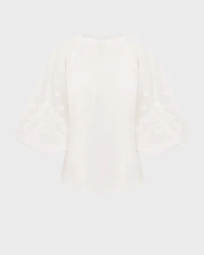 Zimmermann Tee Lace Trim Lantern Sleeve Ivory In White