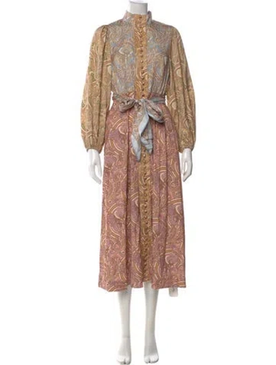 Pre-owned Zimmermann Tempo Button Midi Dress Long Dress In Neutral