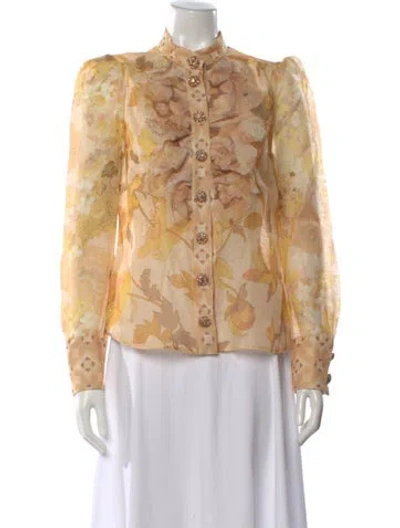 Pre-owned Zimmermann Tempo Scalloped Shirt Linen Blouse W/ Tags In Orange