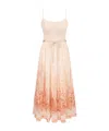 Zimmermann Wanderlust Corset Midi Dress In Coral Toile In Pink