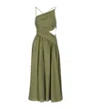 Zimmermann Women's Laurel Asymmetric Cut Out Ruched Sleeveless Midi Dress In Olive Green