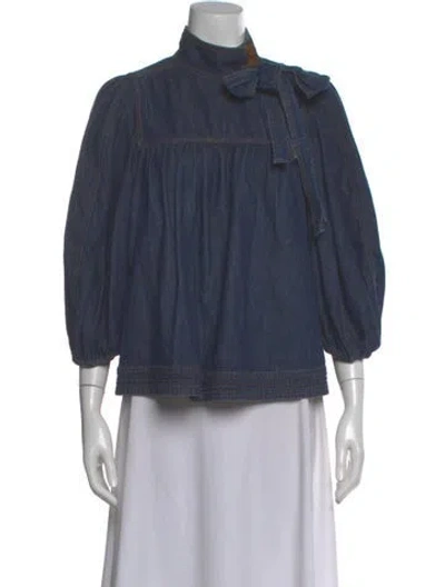 Pre-owned Zimmermann Three-quarter Sleeve Blouse In Blue