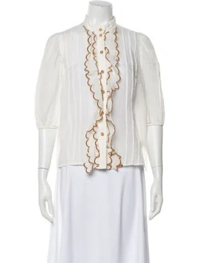 Pre-owned Zimmermann Three-quarter Sleeve Blouse In White