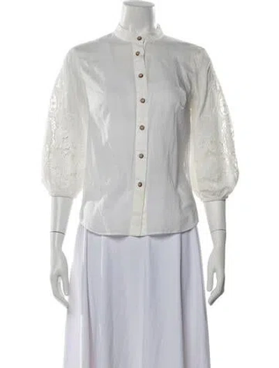 Pre-owned Zimmermann Three-quarter Sleeve Blouse In White