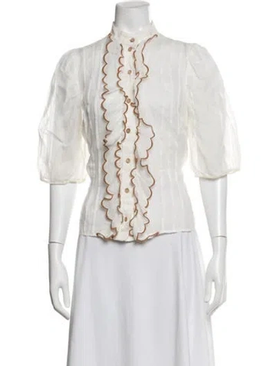 Pre-owned Zimmermann Three-quarter Sleeve Blouse In White