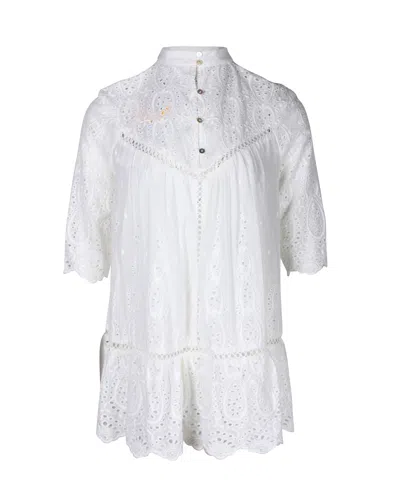 Zimmermann Ticking Paneled Smock Top In White Cotton