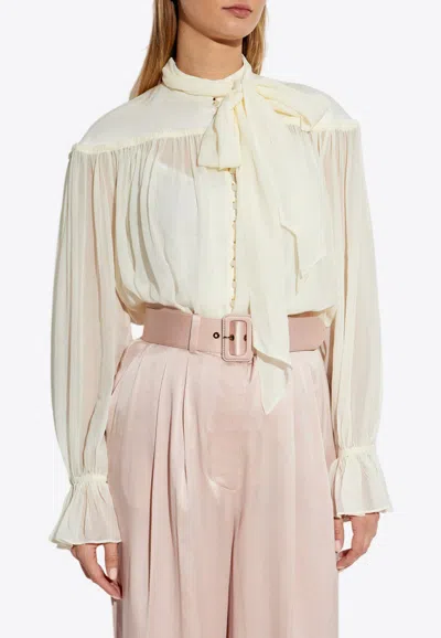 Zimmermann Tie Collar Button-up Shirt In White