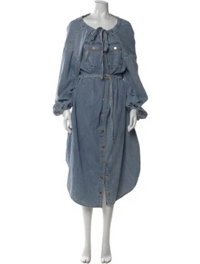 Pre-owned Zimmermann Tie Neck Long Dress W/ Tags In Blue