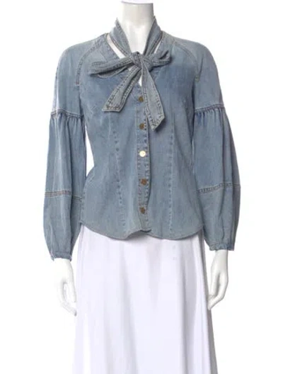 Pre-owned Zimmermann Tie Neck Long Sleeve Blouse In Blue