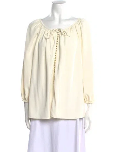 Pre-owned Zimmermann Tie Neck Long Sleeve Blouse In Neutral