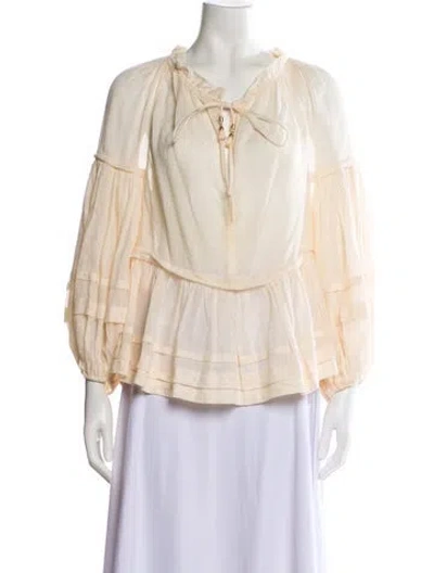 Pre-owned Zimmermann Tie Neck Long Sleeve Blouse In Neutral